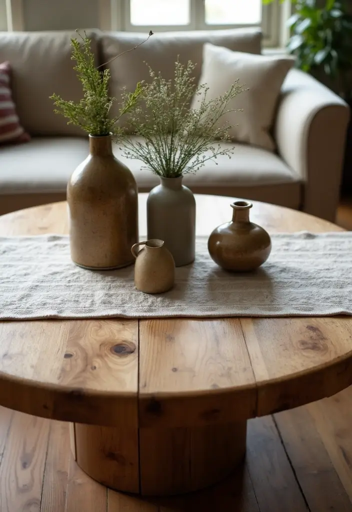 27 Round Wood Coffee Table Decor Ideas That Tie a Room Together 52 27 Round Wood Coffee Table Decor Ideas That Tie a Room Together - 18. Elegant Table Runners