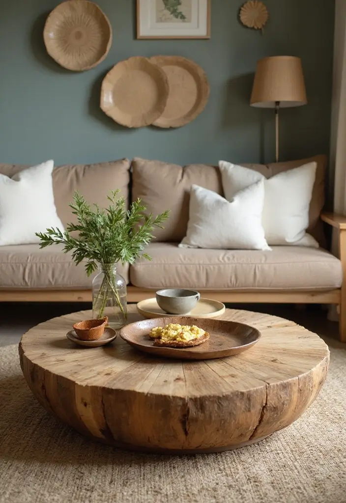 27 Round Wood Coffee Table Decor Ideas That Tie a Room Together 55 27 Round Wood Coffee Table Decor Ideas That Tie a Room Together - 21. Sustainable Decor Choices