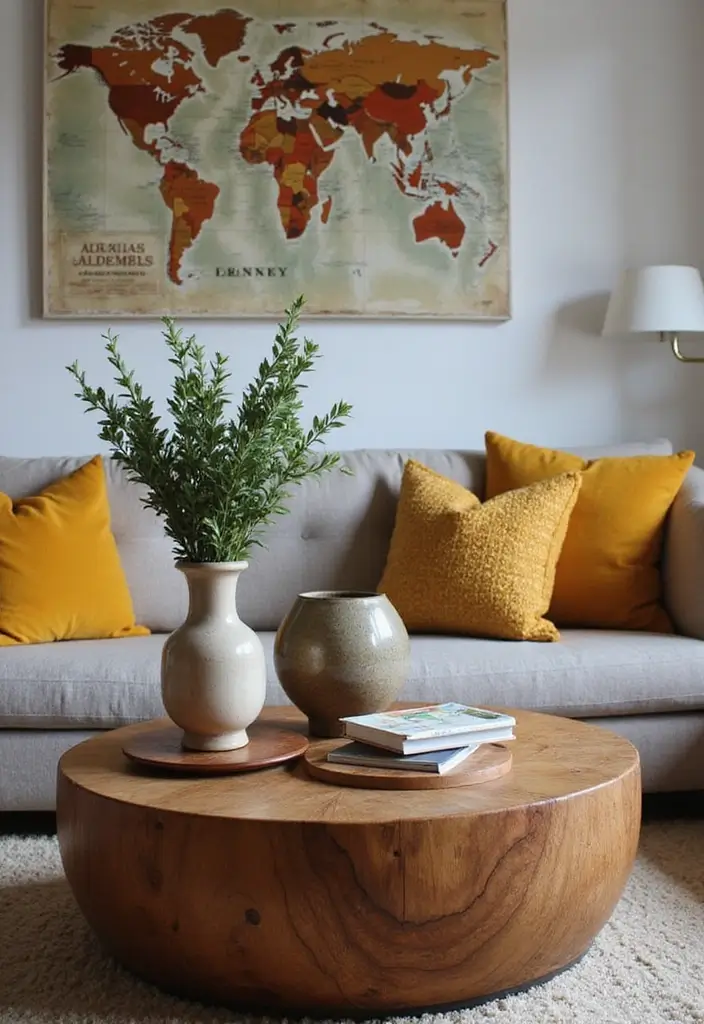 27 Round Wood Coffee Table Decor Ideas That Tie a Room Together 56 27 Round Wood Coffee Table Decor Ideas That Tie a Room Together - 22. Global Inspirations