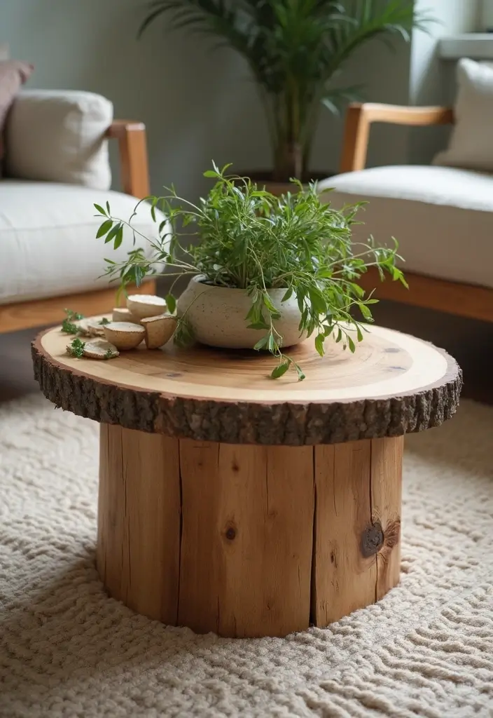27 Round Wood Coffee Table Decor Ideas That Tie a Room Together 57 27 Round Wood Coffee Table Decor Ideas That Tie a Room Together - 23. Simplistic Natural Elements