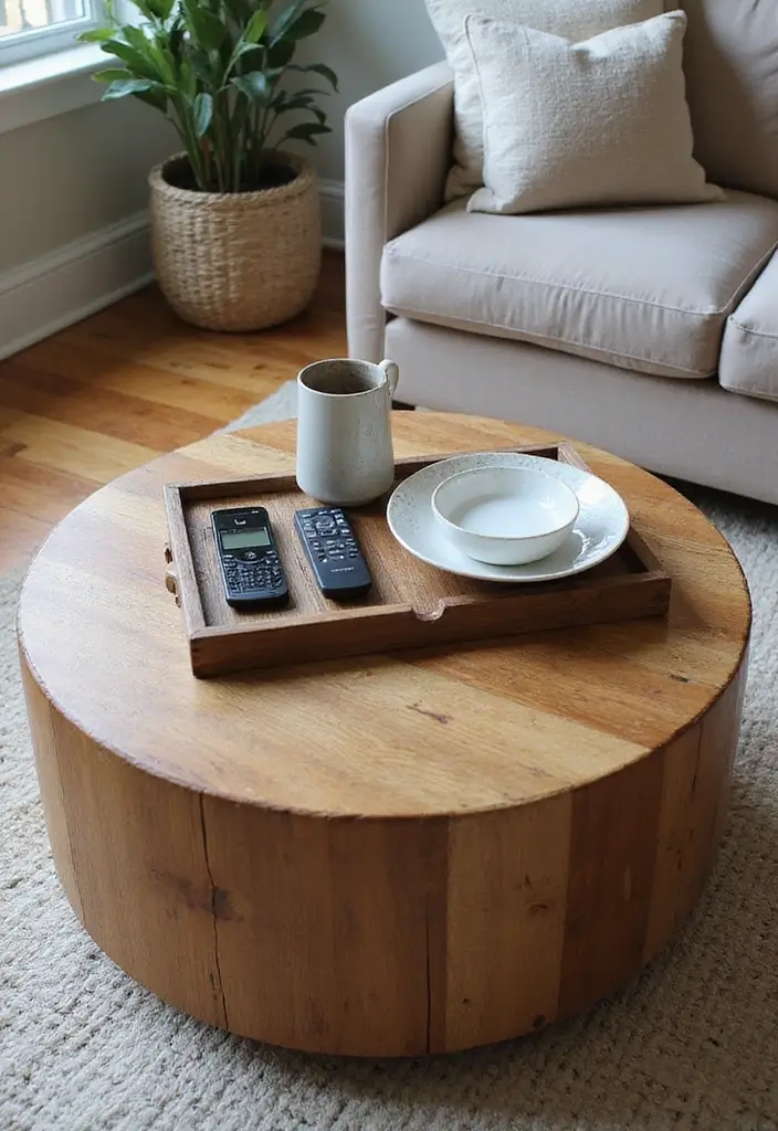 27 Round Wood Coffee Table Decor Ideas That Tie a Room Together 67 27 Round Wood Coffee Table Decor Ideas That Tie a Room Together - 27. Dual-Purpose Decor Pieces