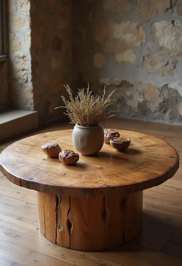 27 Round Wood Coffee Table Decor Ideas That Tie a Room Together 16 27 Round Wood Coffee Table Decor Ideas That Tie a Room Together - 6. Artistic Centerpieces