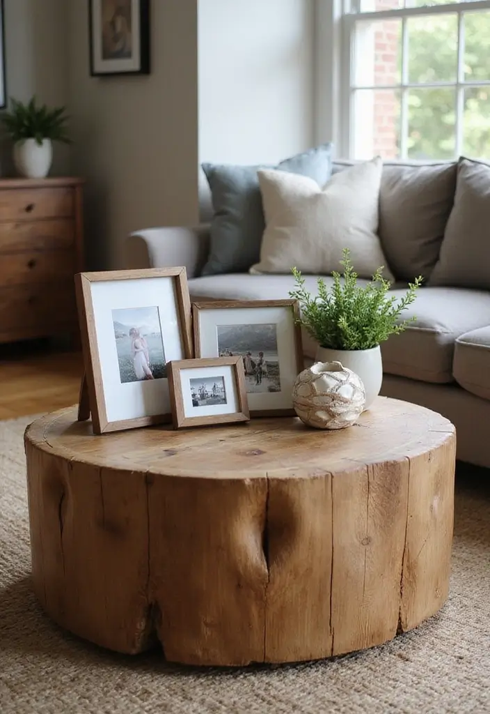 27 Round Wood Coffee Table Decor Ideas That Tie a Room Together 31 27 Round Wood Coffee Table Decor Ideas That Tie a Room Together - 9. Personalized Photo Displays