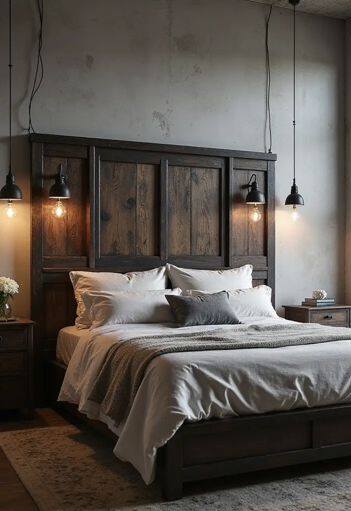 28 Dark Wood Headboard Bedroom Decor Ideas for a Luxurious Touch - 10. Dark Wood and Metal Combination Headboard