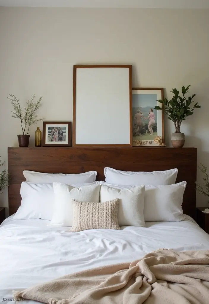 28 Dark Wood Headboard Bedroom Decor Ideas for a Luxurious Touch - 22. Dark Wood Headboard with Personal Touches