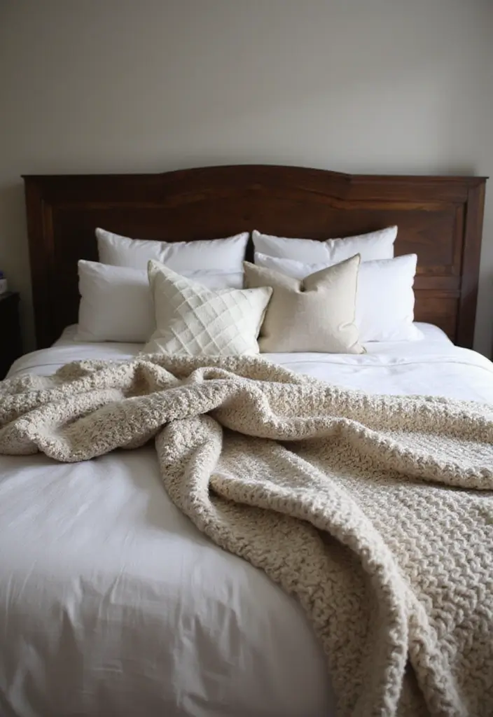 28 Dark Wood Headboard Bedroom Decor Ideas for a Luxurious Touch - 24. Dark Wood Headboard with Layered Textures