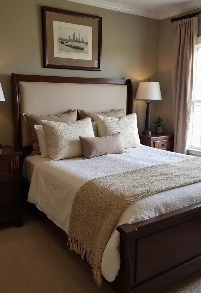28 Dark Wood Headboard Bedroom Decor Ideas for a Luxurious Touch - 4. Upholstered Dark Wood Headboard