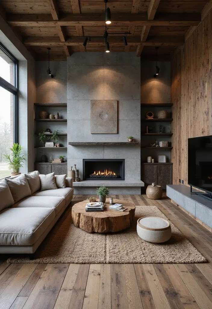28 Dark Wood Living Room Decor Ideas That Feel Inviting - 10. Combining Industrial Elements