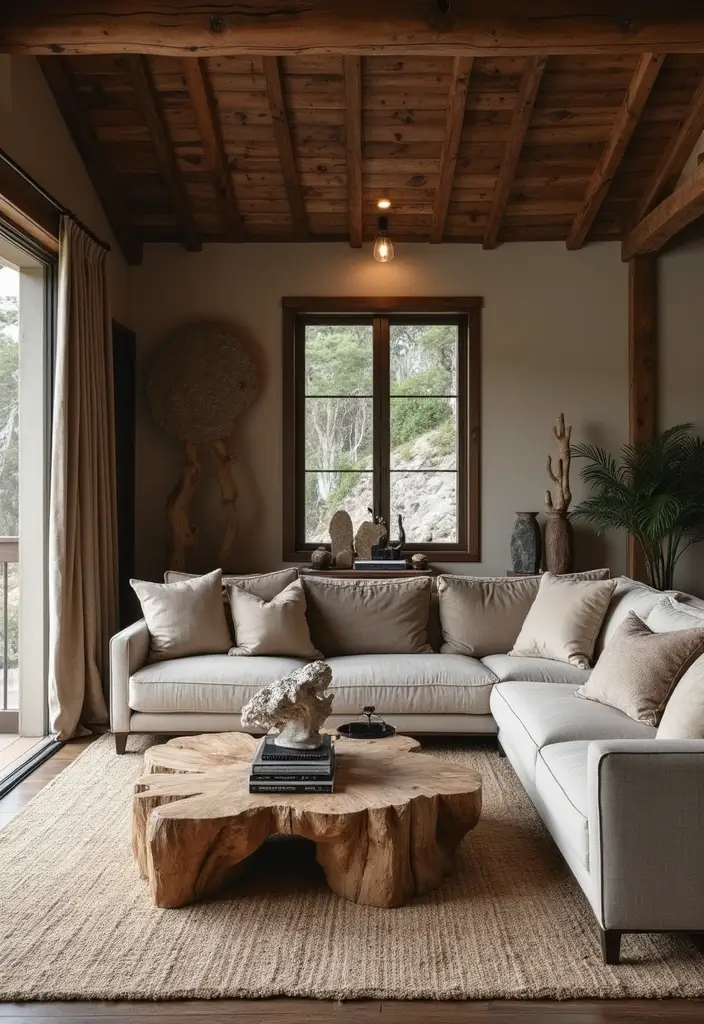 28 Dark Wood Living Room Decor Ideas That Feel Inviting - 13. Incorporating Natural Elements