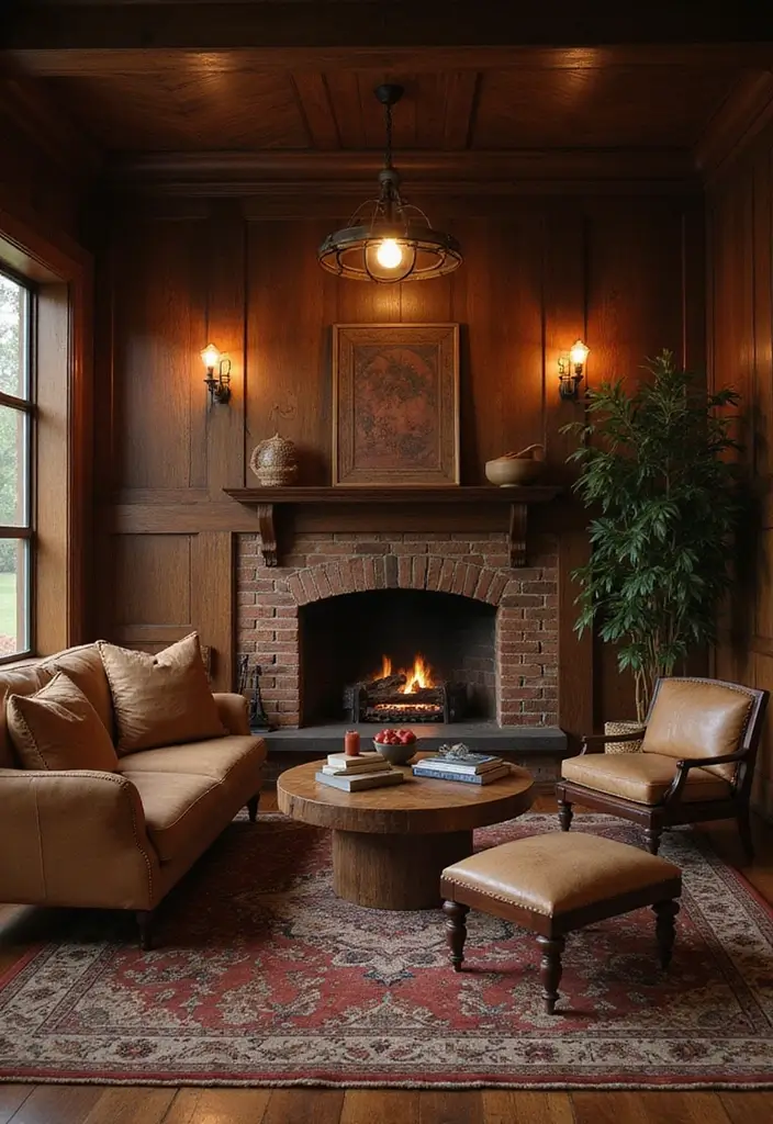 28 Dark Wood Living Room Decor Ideas That Feel Inviting - 14. Warm Lighting Fixtures