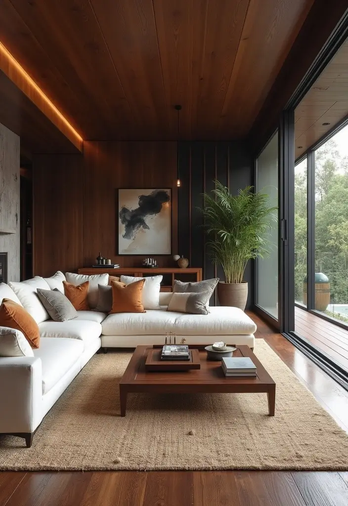 28 Dark Wood Living Room Decor Ideas That Feel Inviting - 20. Open Space with Dark Wood Accents