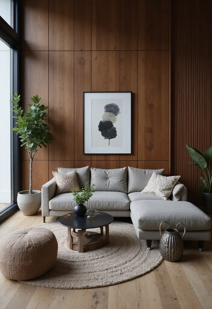 28 Dark Wood Living Room Decor Ideas That Feel Inviting - 23. Artful Arrangements