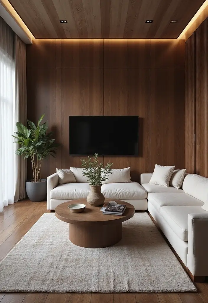 28 Dark Wood Living Room Decor Ideas That Feel Inviting - 25. Dark Wood as a Statement