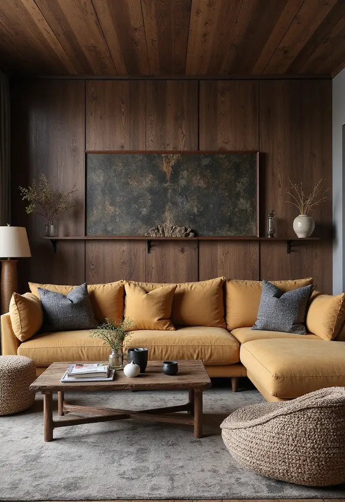 28 Dark Wood Living Room Decor Ideas That Feel Inviting - 26. Mixing Styles