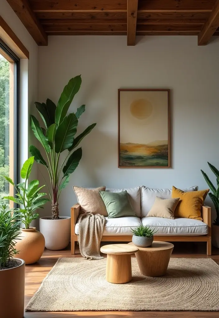 28 Dark Wood Living Room Decor Ideas That Feel Inviting - 27. Outdoor-Inspired Decor
