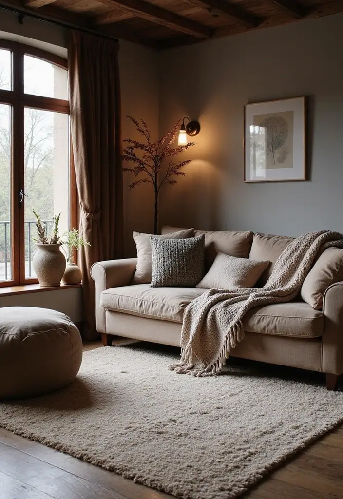 28 Dark Wood Living Room Decor Ideas That Feel Inviting - 3. Layering with Textiles