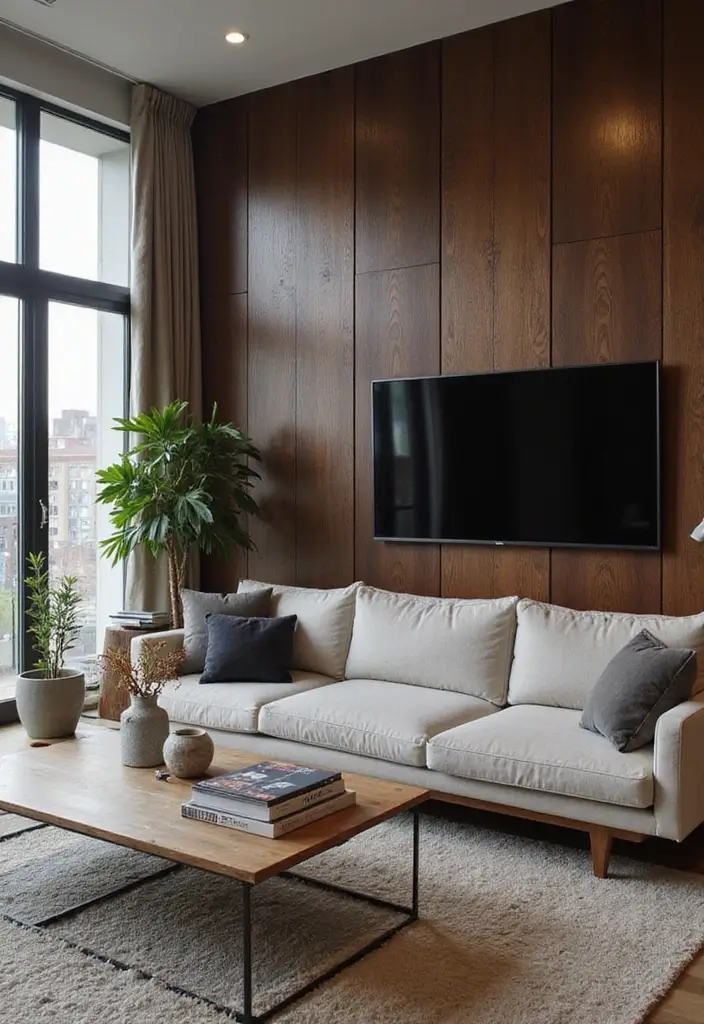 28 Dark Wood Living Room Decor Ideas That Feel Inviting - 6. Dark Wood Accent Walls