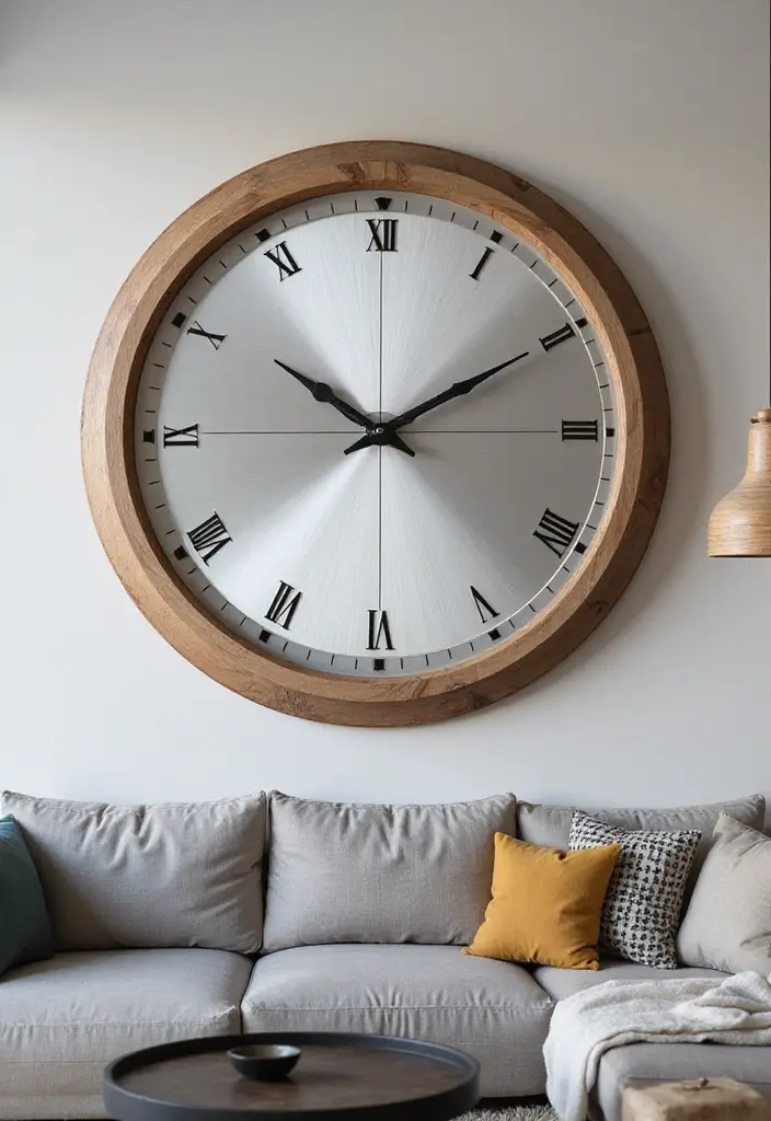 28 Silver and Wood Living Room Decor Ideas for Elegant Contrast 40 28 Silver and Wood Living Room Decor Ideas for Elegant Contrast - 12. Silver Wall Clocks with Wooden Accents