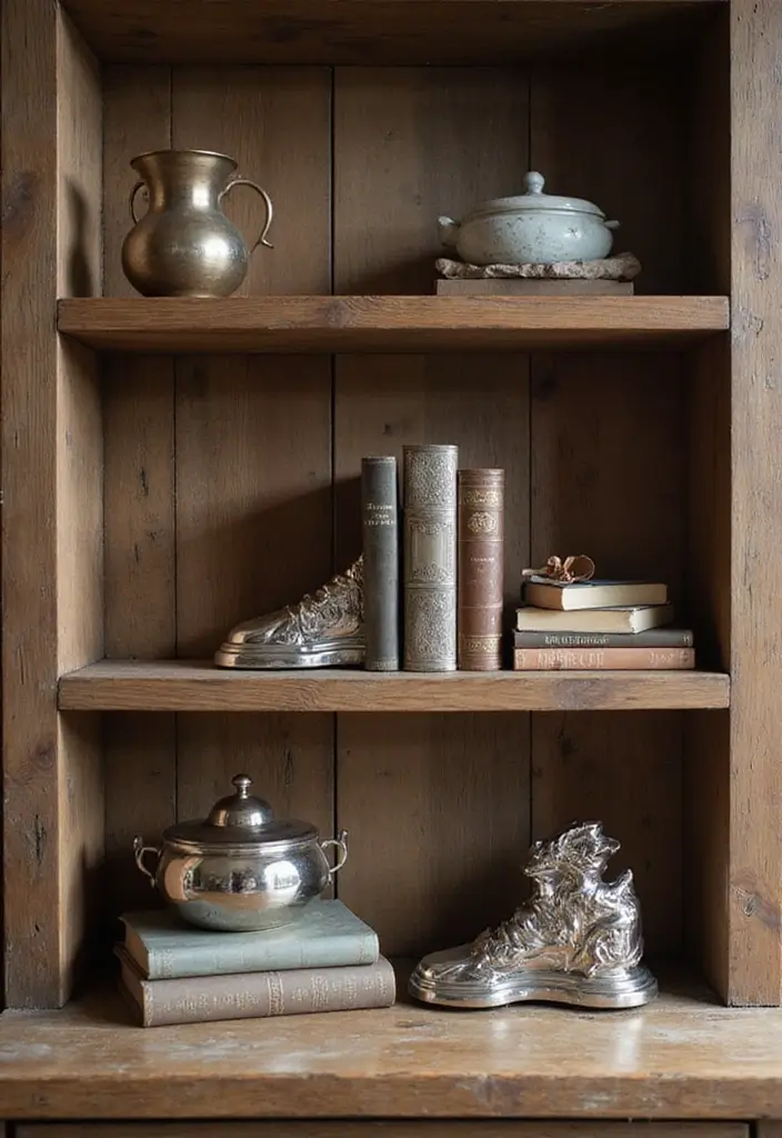 28 Silver and Wood Living Room Decor Ideas for Elegant Contrast 47 28 Silver and Wood Living Room Decor Ideas for Elegant Contrast - 13. Silver Bookends for Wooden Shelves