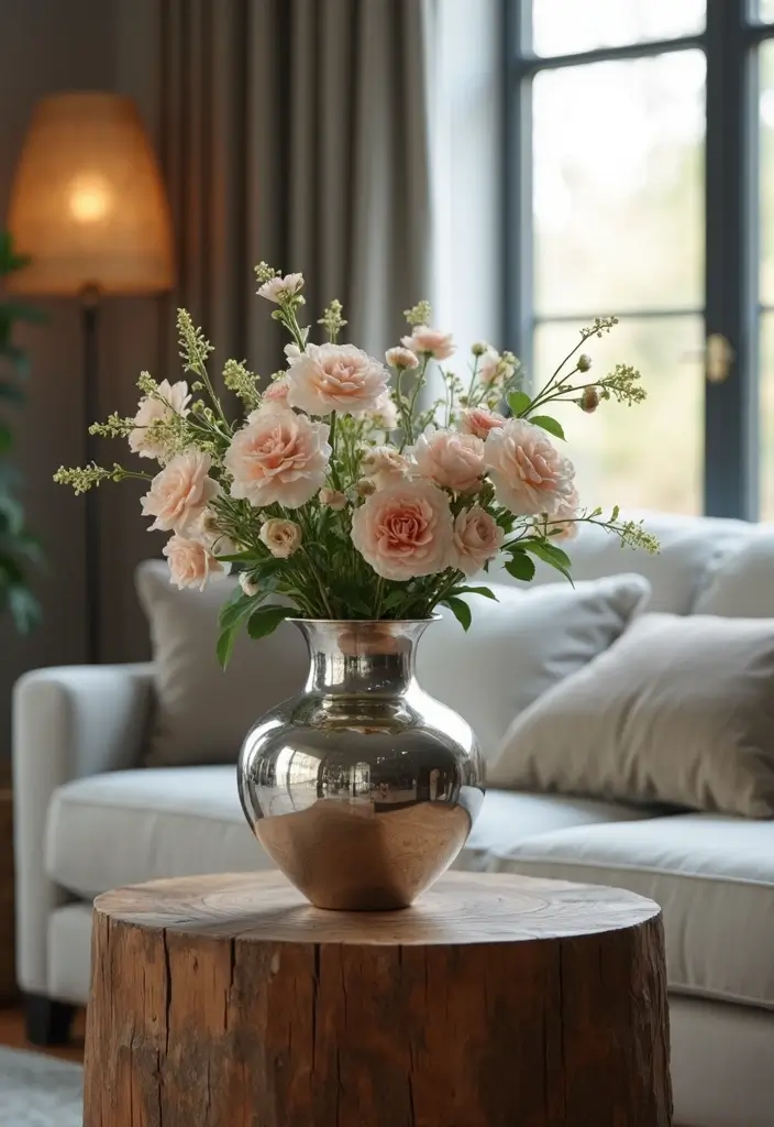 28 Silver and Wood Living Room Decor Ideas for Elegant Contrast 55 28 Silver and Wood Living Room Decor Ideas for Elegant Contrast - 15. Silver Vases on Wooden Stands
