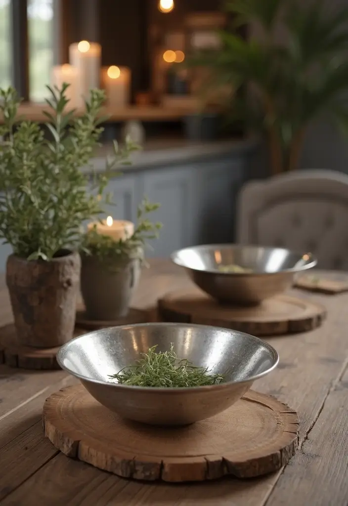 28 Silver and Wood Living Room Decor Ideas for Elegant Contrast 108 28 Silver and Wood Living Room Decor Ideas for Elegant Contrast - 28. Silver Decorative Bowls on Wooden Surfaces