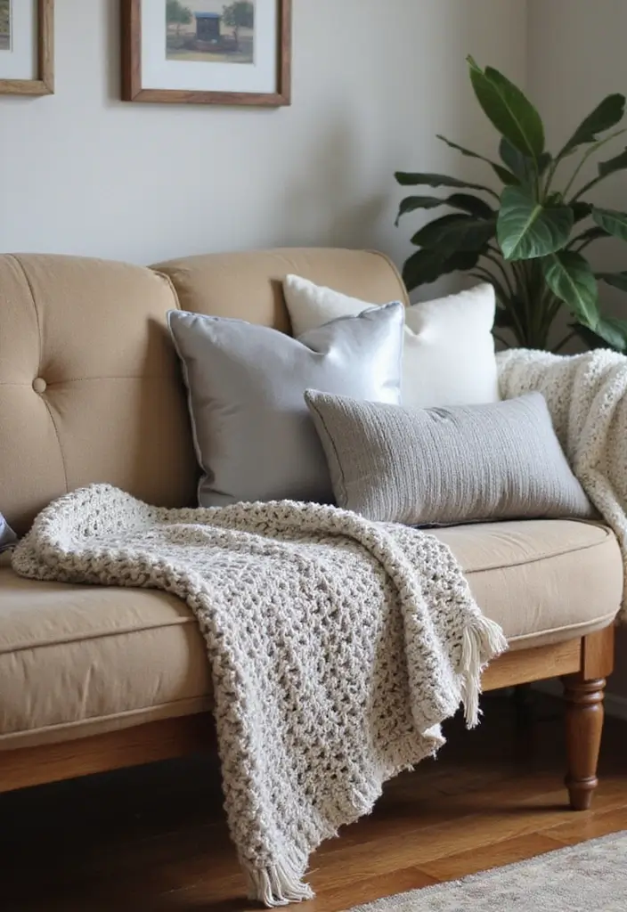 28 Silver and Wood Living Room Decor Ideas for Elegant Contrast 16 28 Silver and Wood Living Room Decor Ideas for Elegant Contrast - 4. Silver Decorative Pillows on Wooden Sofas