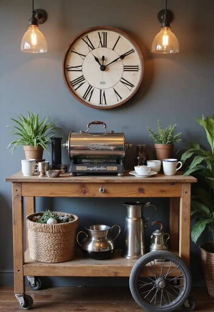 28 Silver and Wood Living Room Decor Ideas for Elegant Contrast 35 28 Silver and Wood Living Room Decor Ideas for Elegant Contrast - 9. Silver and Wood Coffee Station