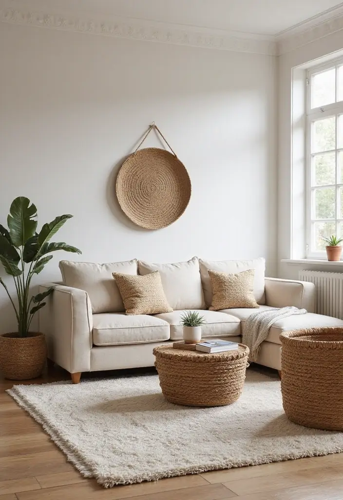 30 Beige and Wood Living Room Decor Ideas for a Soft Natural Style 44 30 Beige and Wood Living Room Decor Ideas for a Soft Natural Style - 18. Decorative Baskets
