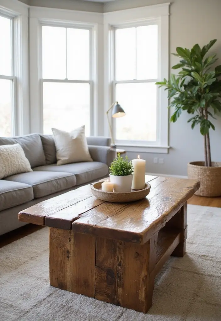 30 Beige and Wood Living Room Decor Ideas for a Soft Natural Style 2 30 Beige and Wood Living Room Decor Ideas for a Soft Natural Style - 2. Reclaimed Wood Coffee Table