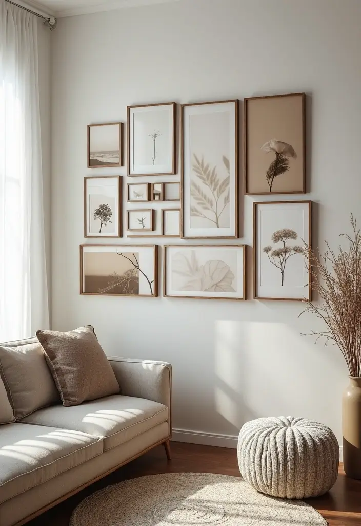 30 Beige and Wood Living Room Decor Ideas for a Soft Natural Style 50 30 Beige and Wood Living Room Decor Ideas for a Soft Natural Style - 22. Personalized Gallery Walls