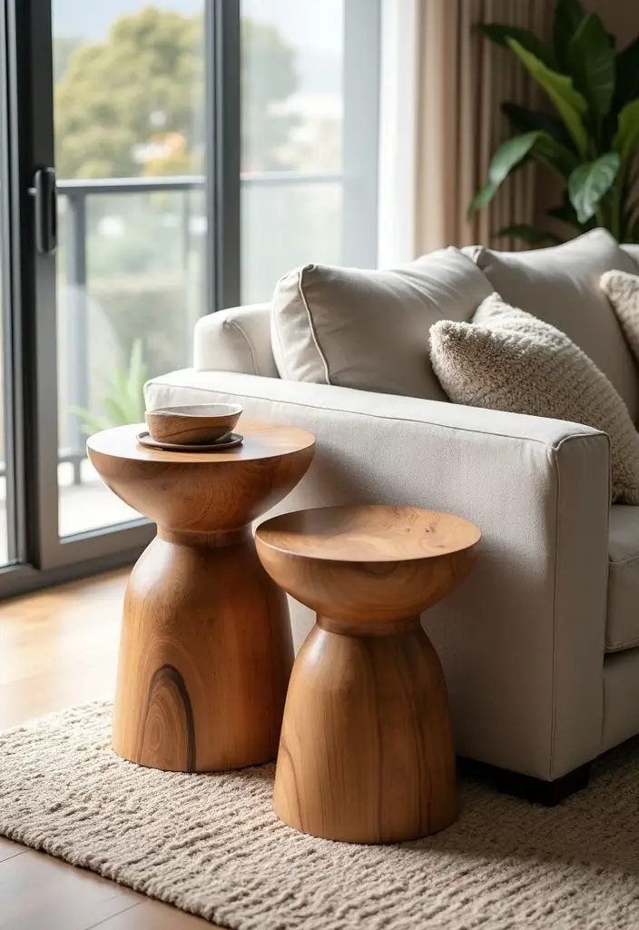30 Beige and Wood Living Room Decor Ideas for a Soft Natural Style 58 30 Beige and Wood Living Room Decor Ideas for a Soft Natural Style - 24. Natural Wood Side Tables