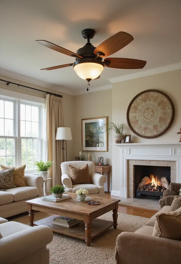 30 Beige and Wood Living Room Decor Ideas for a Soft Natural Style 60 30 Beige and Wood Living Room Decor Ideas for a Soft Natural Style - 26. Warm Ceiling Fans