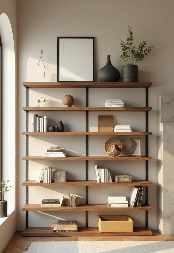 30 Beige and Wood Living Room Decor Ideas for a Soft Natural Style 4 30 Beige and Wood Living Room Decor Ideas for a Soft Natural Style - 4. Natural Wood Shelving