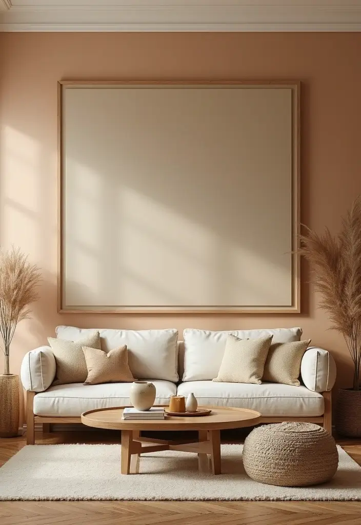 30 Beige and Wood Living Room Decor Ideas for a Soft Natural Style 11 30 Beige and Wood Living Room Decor Ideas for a Soft Natural Style - 5. Warm Accent Wall