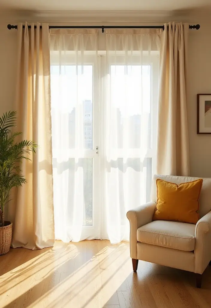 30 Beige and Wood Living Room Decor Ideas for a Soft Natural Style 21 30 Beige and Wood Living Room Decor Ideas for a Soft Natural Style - 9. Light Beige Curtains