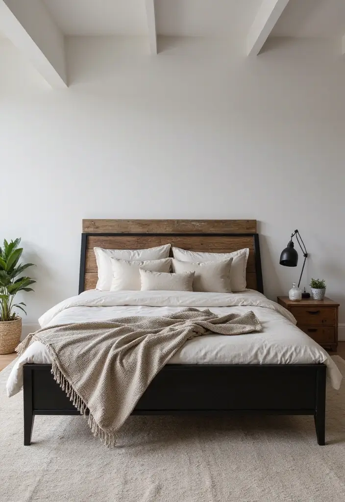 30 Black and Wood Bedroom Decor Ideas for a Modern Contrast 1 30 Black and Wood Bedroom Decor Ideas for a Modern Contrast - 1. Sleek Black Bed Frame with Wooden Headboard
