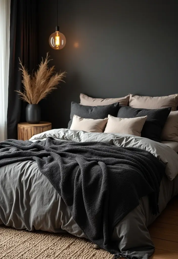 30 Black and Wood Bedroom Decor Ideas for a Modern Contrast 39 30 Black and Wood Bedroom Decor Ideas for a Modern Contrast - 11. Layered Black and Wood Textiles