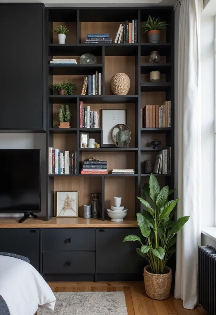 30 Black and Wood Bedroom Decor Ideas for a Modern Contrast 56 30 Black and Wood Bedroom Decor Ideas for a Modern Contrast - 16. Black and Wood Bookshelves