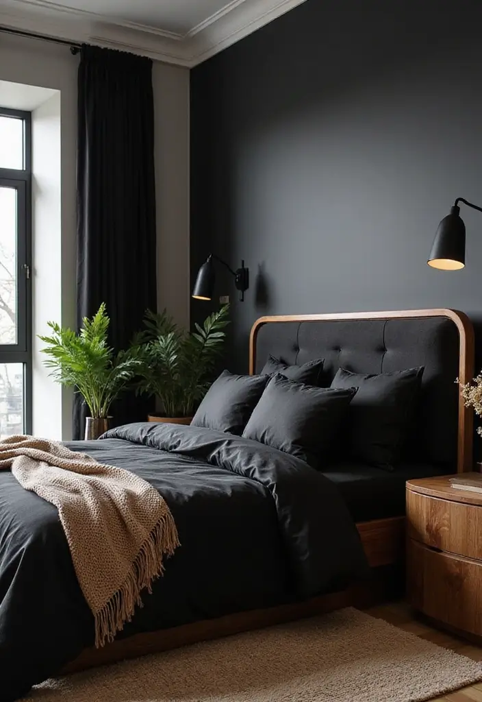 30 Black and Wood Bedroom Decor Ideas for a Modern Contrast 57 30 Black and Wood Bedroom Decor Ideas for a Modern Contrast - 17. Black Bedding with Wooden Accents
