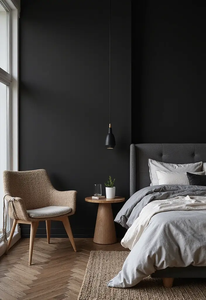 30 Black and Wood Bedroom Decor Ideas for a Modern Contrast 62 30 Black and Wood Bedroom Decor Ideas for a Modern Contrast - 20. Black Wallpaper with Wood Accents