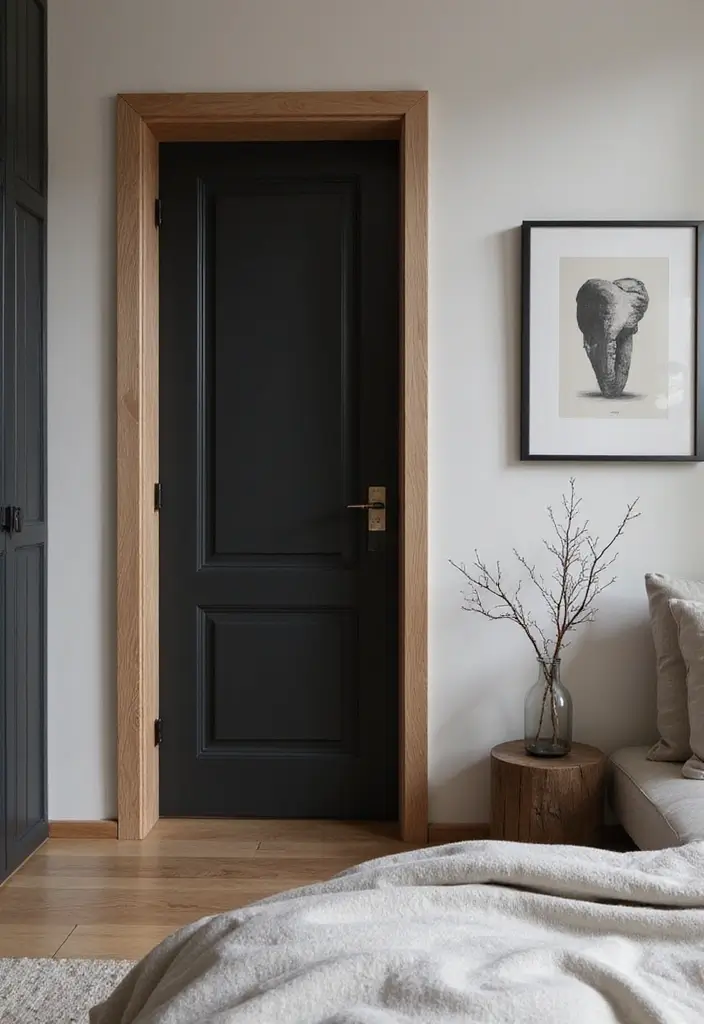 30 Black and Wood Bedroom Decor Ideas for a Modern Contrast 69 30 Black and Wood Bedroom Decor Ideas for a Modern Contrast - 21. Black Bathroom Door with Wooden Frame