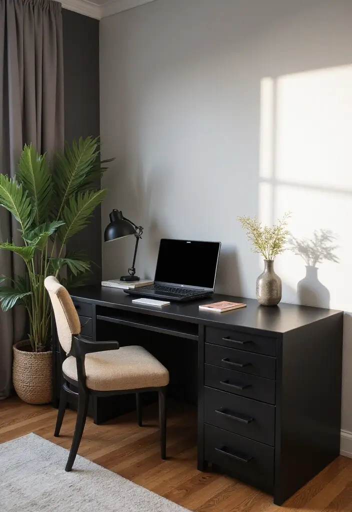 30 Black and Wood Bedroom Decor Ideas for a Modern Contrast 83 30 Black and Wood Bedroom Decor Ideas for a Modern Contrast - 27. Black and Wood Desk Space