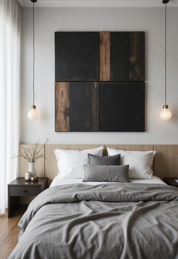 30 Black and Wood Bedroom Decor Ideas for a Modern Contrast 91 30 Black and Wood Bedroom Decor Ideas for a Modern Contrast - 29. Black and Wood Wall Art