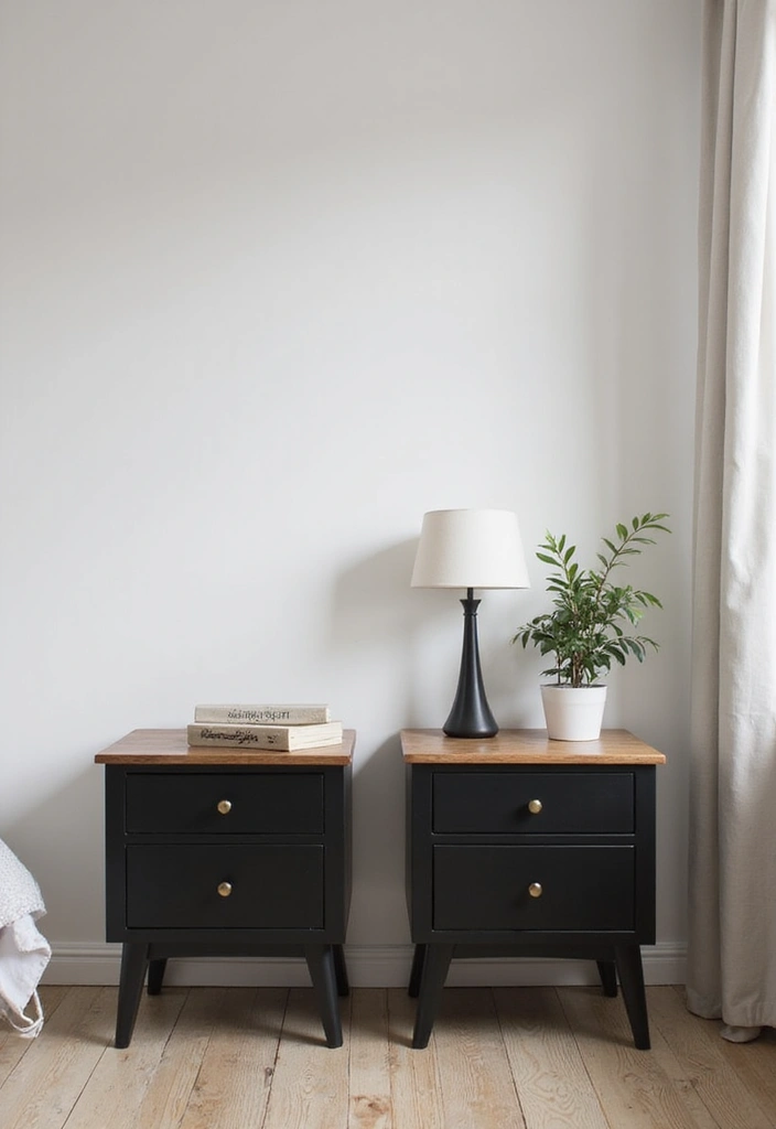 30 Black and Wood Bedroom Decor Ideas for a Modern Contrast 5 30 Black and Wood Bedroom Decor Ideas for a Modern Contrast - 3. Minimalist Black Nightstands with Wooden Tops