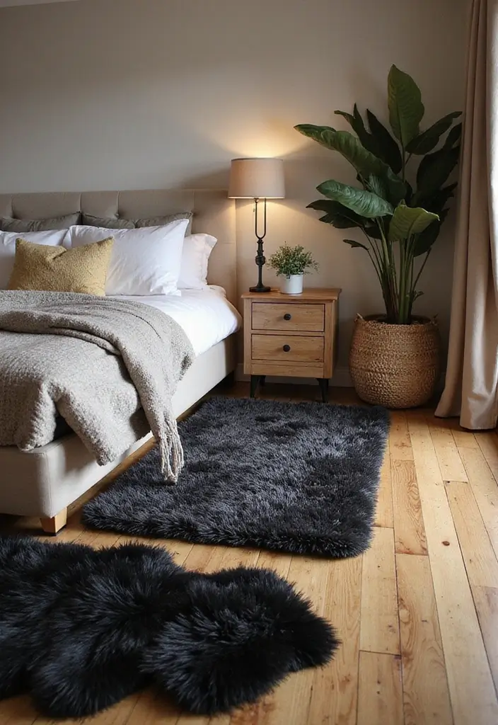 30 Black and Wood Bedroom Decor Ideas for a Modern Contrast 6 30 Black and Wood Bedroom Decor Ideas for a Modern Contrast - 4. Wooden Flooring with Black Rugs
