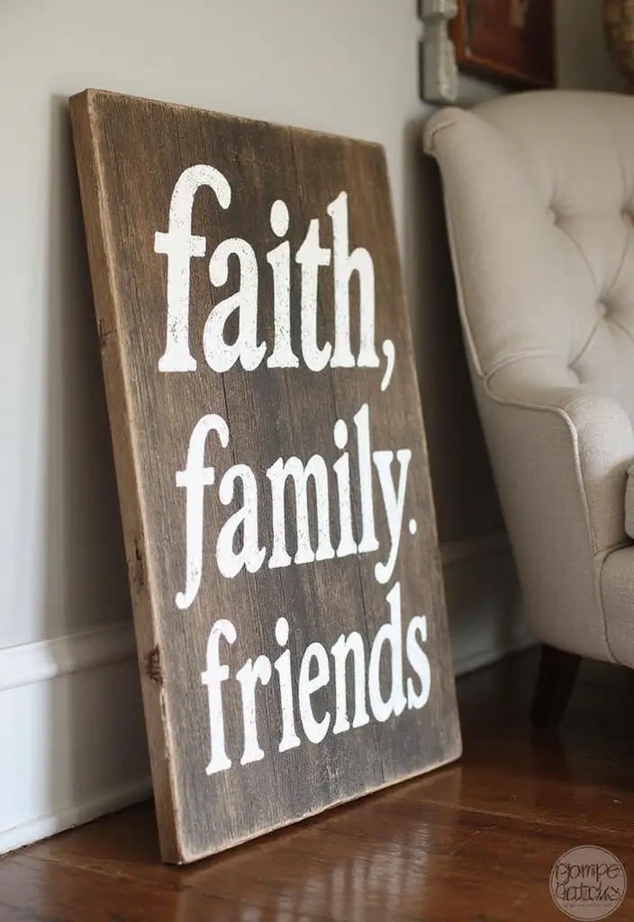 30 DIY Family Wood Sign Ideas for Personalized Wall Decor 28 30 DIY Family Wood Sign Ideas for Personalized Wall Decor - 10. Faith Family Friends Sign