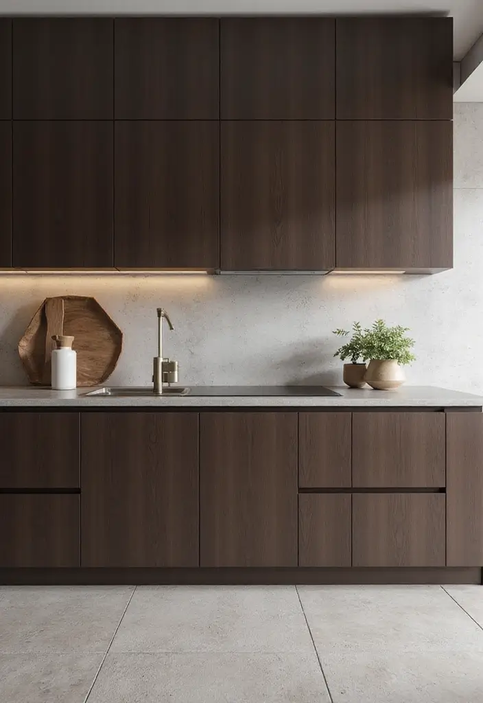 30 Dark Wood Kitchen Cabinet Decor Ideas for a Sophisticated Home - 11. Minimalist Decor Elements