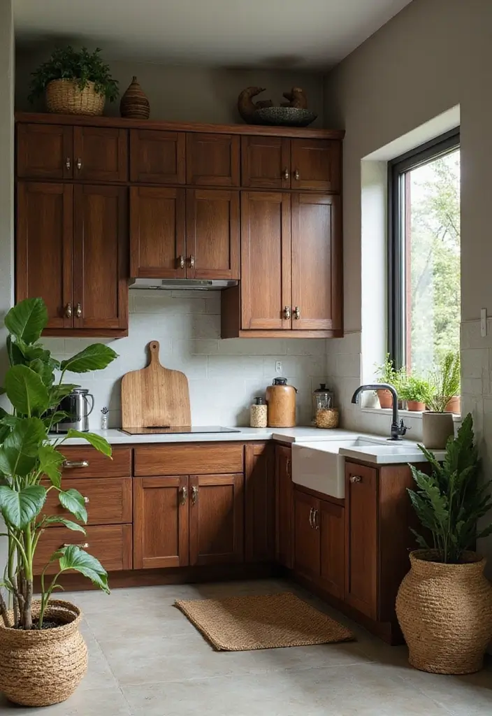 30 Dark Wood Kitchen Cabinet Decor Ideas for a Sophisticated Home - 12. Incorporate Natural Elements