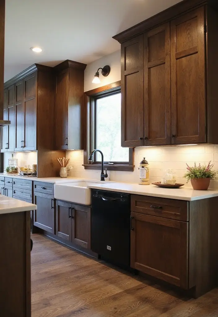 30 Dark Wood Kitchen Cabinet Decor Ideas for a Sophisticated Home - 13. Farmhouse Style Accents