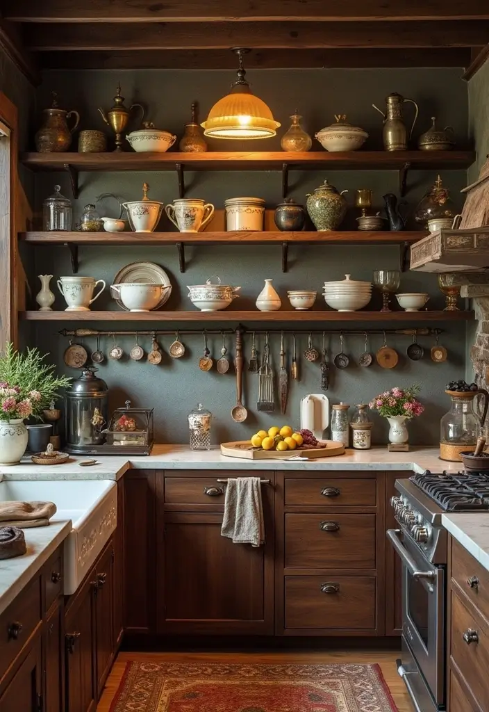 30 Dark Wood Kitchen Cabinet Decor Ideas for a Sophisticated Home - 17. Vintage Finds
